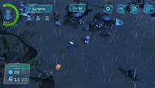 Boom Bits Game Large Image: Rainy Beach Game Level With Two Huge Robots Attacking Small Robot