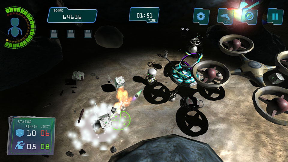 Boom Bits Game Large Image: Cave Game Level With Drone