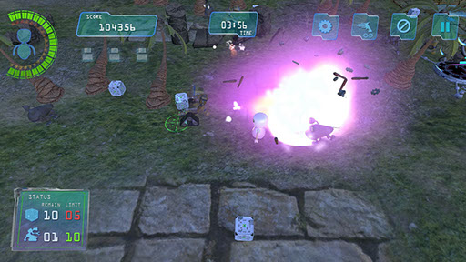 Boom Bits Game Large Image: Outdoor Temple Ground Game Level With Explosion
