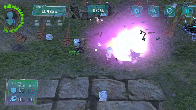 Boom Bits Game Large Image: Outdoor Temple Ground Game Level With Explosion
