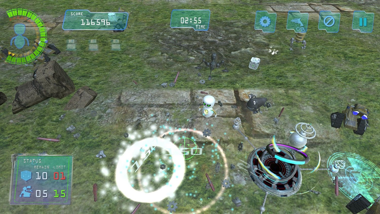 Boom Bits Game Large Image: Outdoor Temple Ground Game Level With Transporter