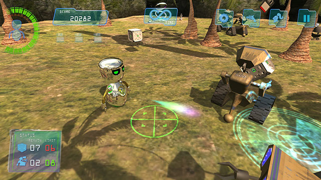 Boom Bits Game Large Image: Jungle Game Level Close Up with Metal Robot.